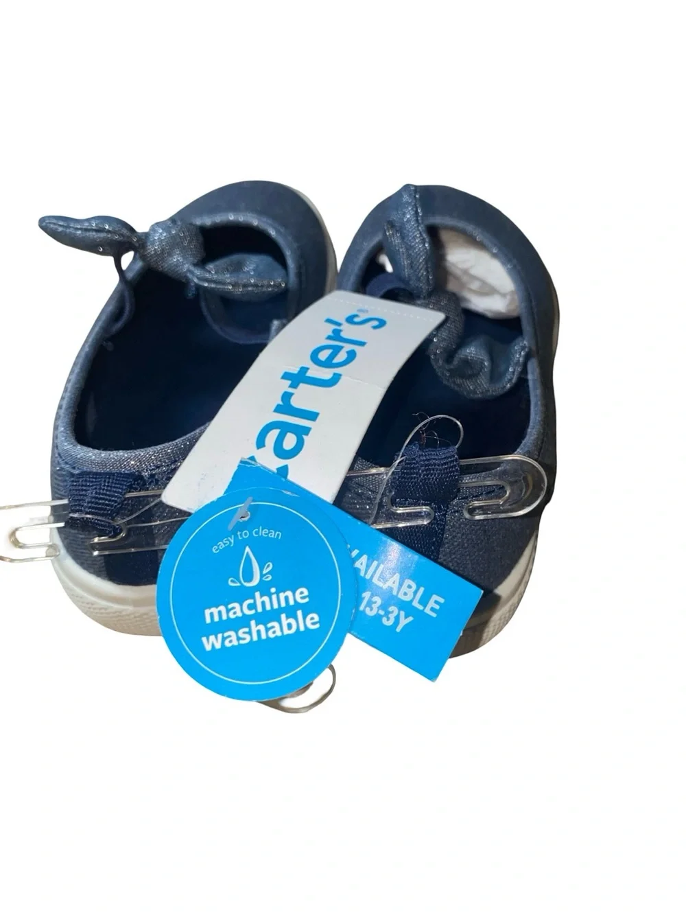 NWT Carter’s Capri Girls Navy Metallic Shimmer Bow Slip-On Sneakers Size 12